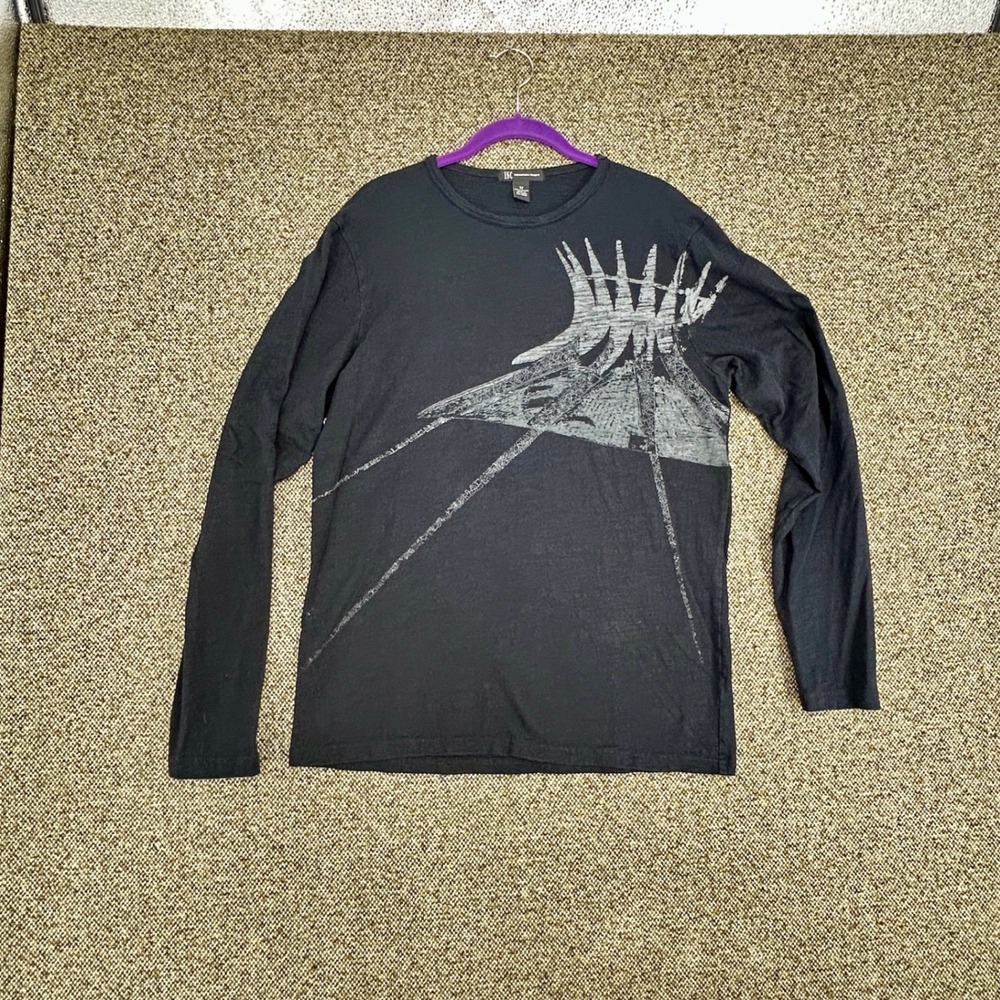 Modern INC International Concepts Graphic Tee Black Cotton Long Sleeve Mens M